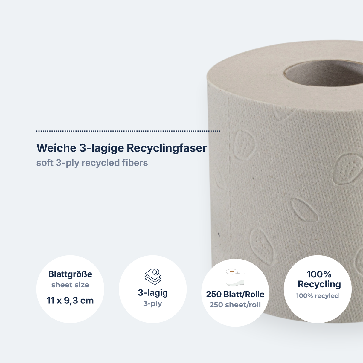 Toilettenpapier 3-lagig Recycling, naturweiß – 64 Rollen à 250 Blatt | Großpack