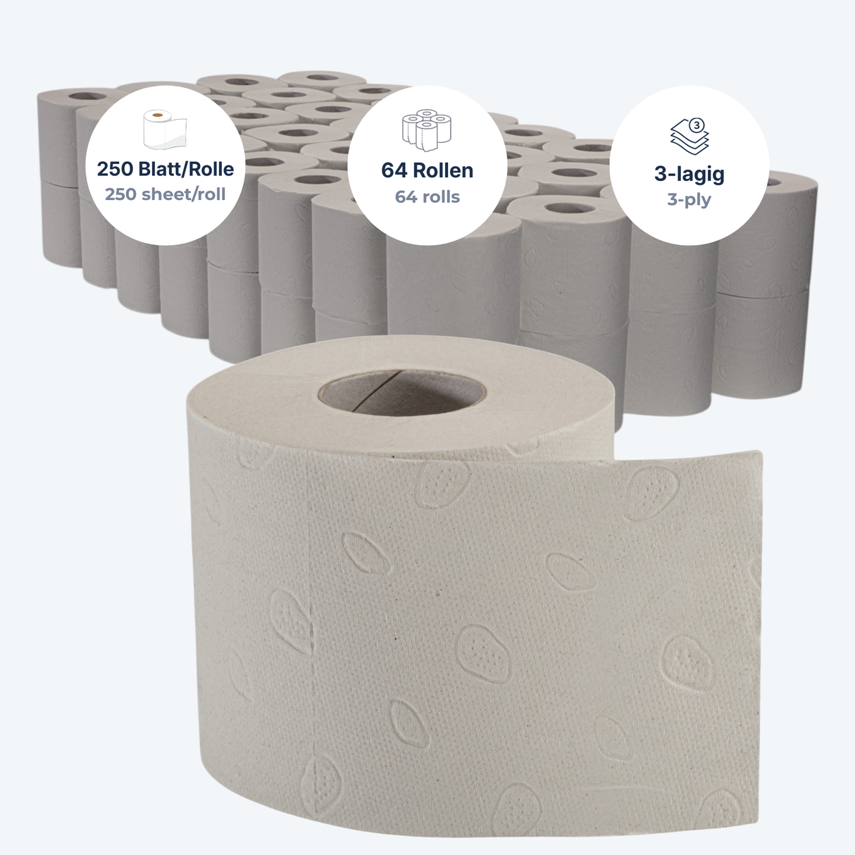 Toilettenpapier 3-lagig Recycling, naturweiß – 64 Rollen à 250 Blatt | Großpack