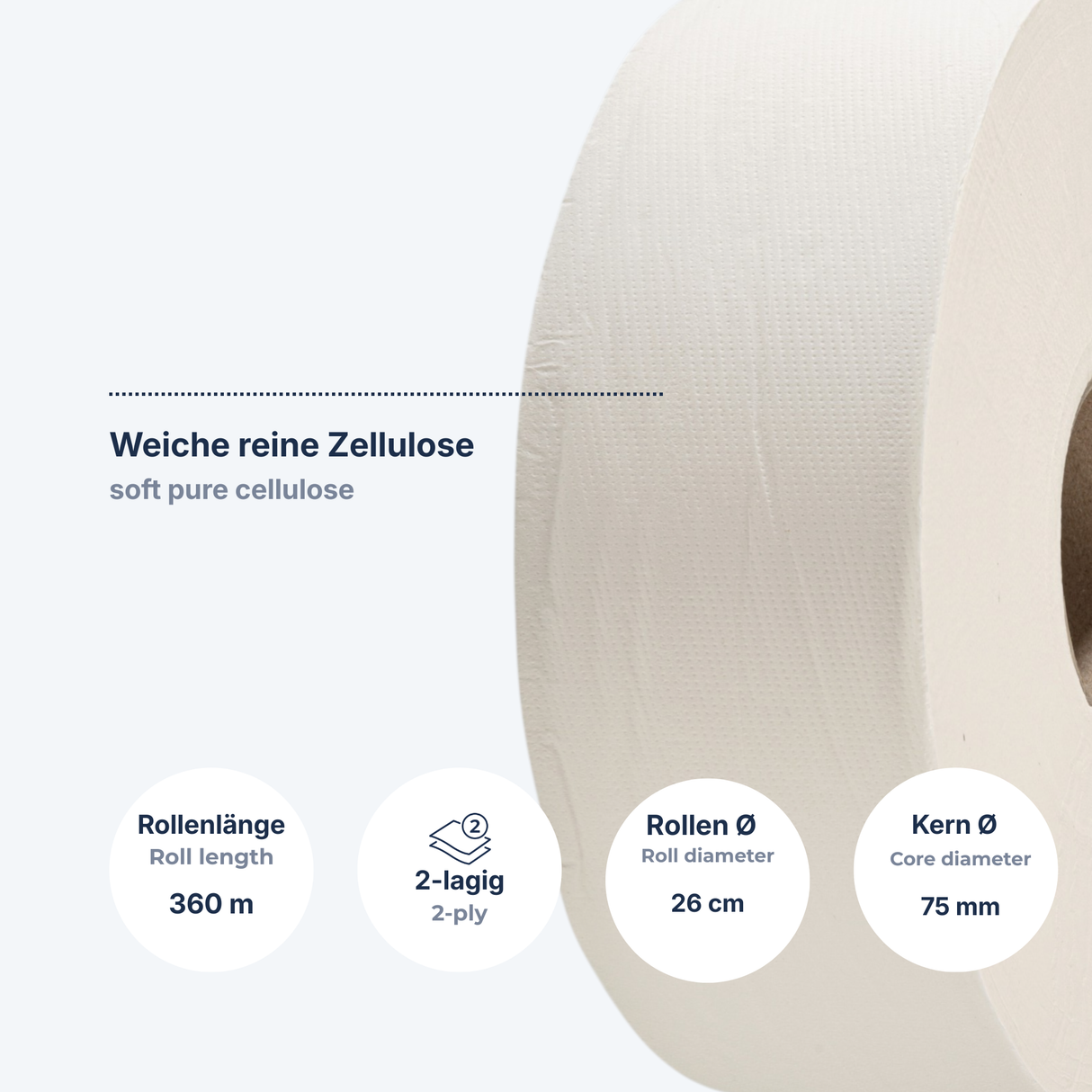 Jumbo-Toilettenpapier Maxi 2-lagig Recycling, naturweiß – 6 Rollen à 350 m | Großpack