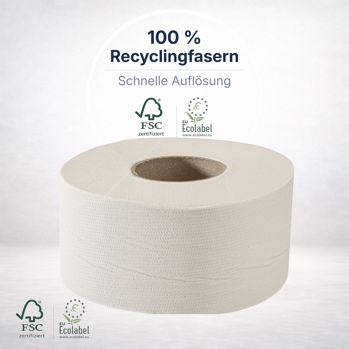 Mini-Jumbo-Toilettenpapier 2-lagig Recycling, naturweiß – 12 Rollen à 140 m | Großpack