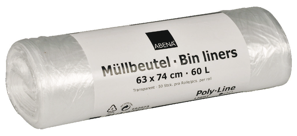 Müllbeutel, 60 l, 63x74 cm, HDPE, 5,5 my - Transparent