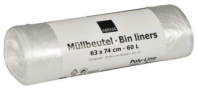 Müllbeutel, 60 l, 63x74 cm, HDPE, 5,5 my - Transparent
