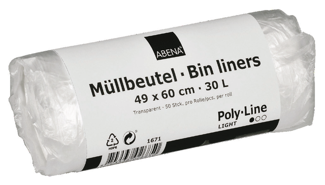 Müllbeutel, 30 l, 49x60 cm, HDPE, 4,5 my - Transparent