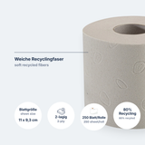 Toilettenpapier 2-lagig Recycling, naturweiß – 64 Rollen à 250 Blatt | Großpack