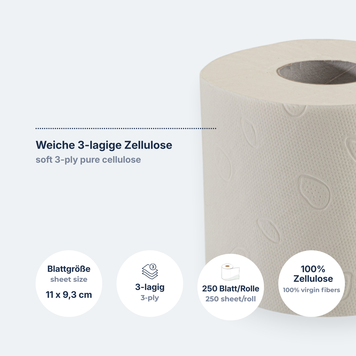 Toilettenpapier 3-lagig Zellulose, weiß – 64 Rollen à 250 Blatt | Großpack