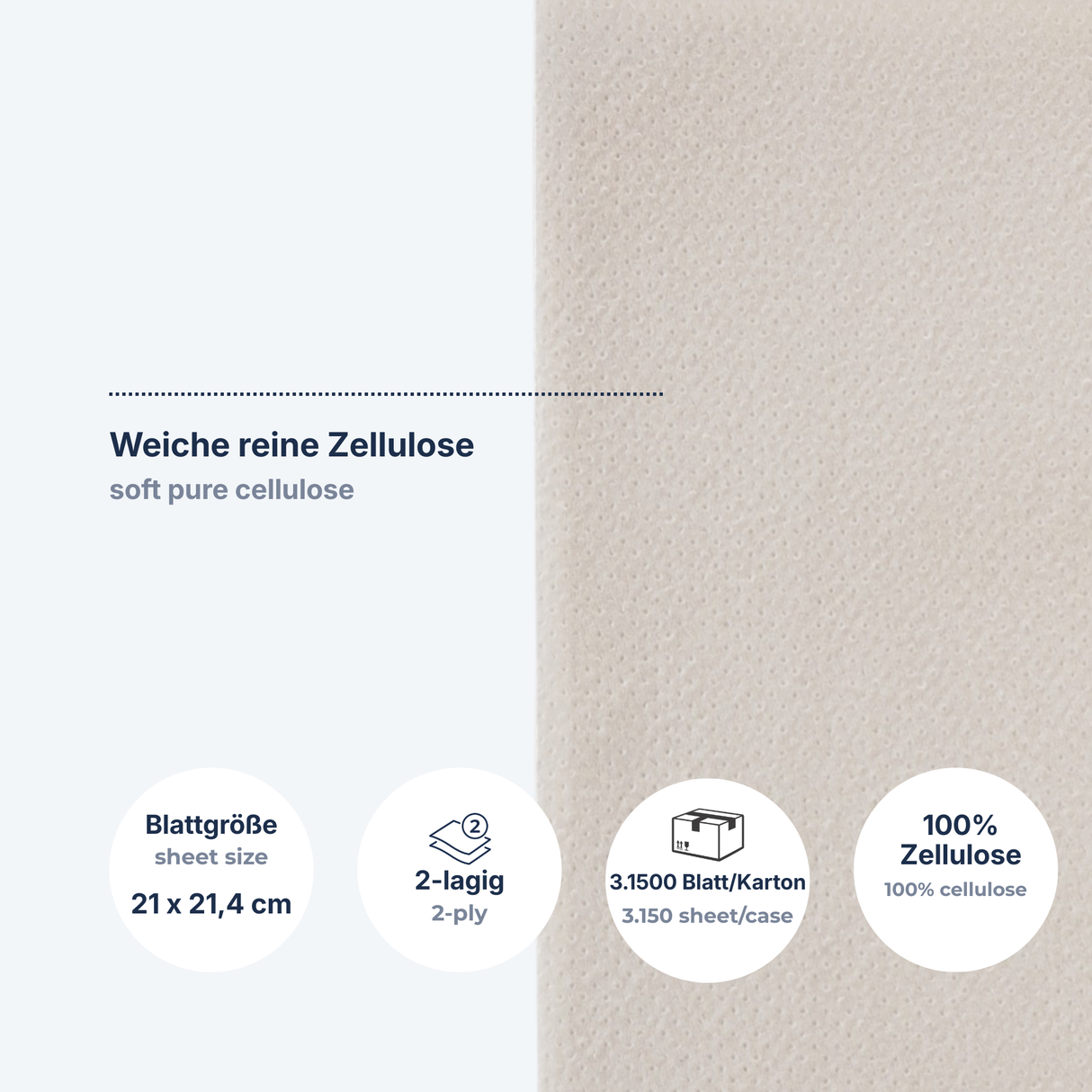 Papierhandtuch 21×21,4 cm 2-lagig Zellulose V-Falz – 3.150 Blatt/Karton