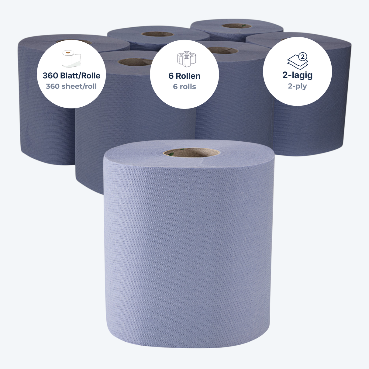 Handtuchrolle Blau 2-lagig Zellulose – 108 m (6 Rollen/Karton)