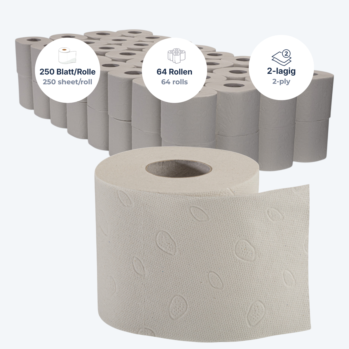 Toilettenpapier 2-lagig Recycling, naturweiß – 64 Rollen à 250 Blatt | Großpack