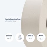 Mini-Jumbo-Toilettenpapier 2-lagig Recycling, naturweiß – 12 Rollen à 140 m | Großpack