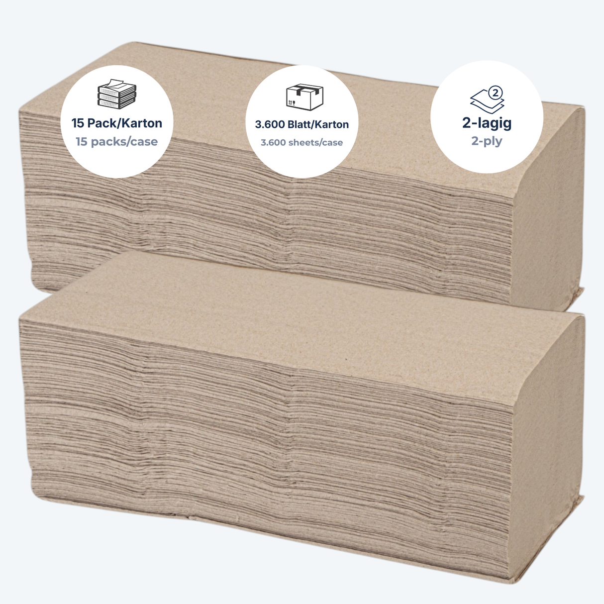 Papierhandtuch 21×21,4 cm 2-lagig Recycling V-Falz – 3.600 Blatt/Karton