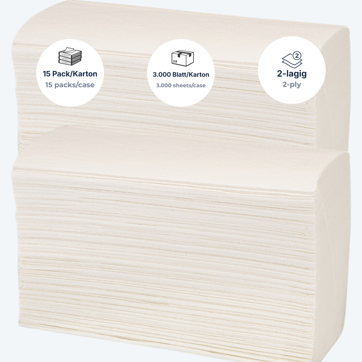 Papierhandtuch 21×24 cm 2-lagig Zellulose C-Falz – 3.000 Blatt/Karton