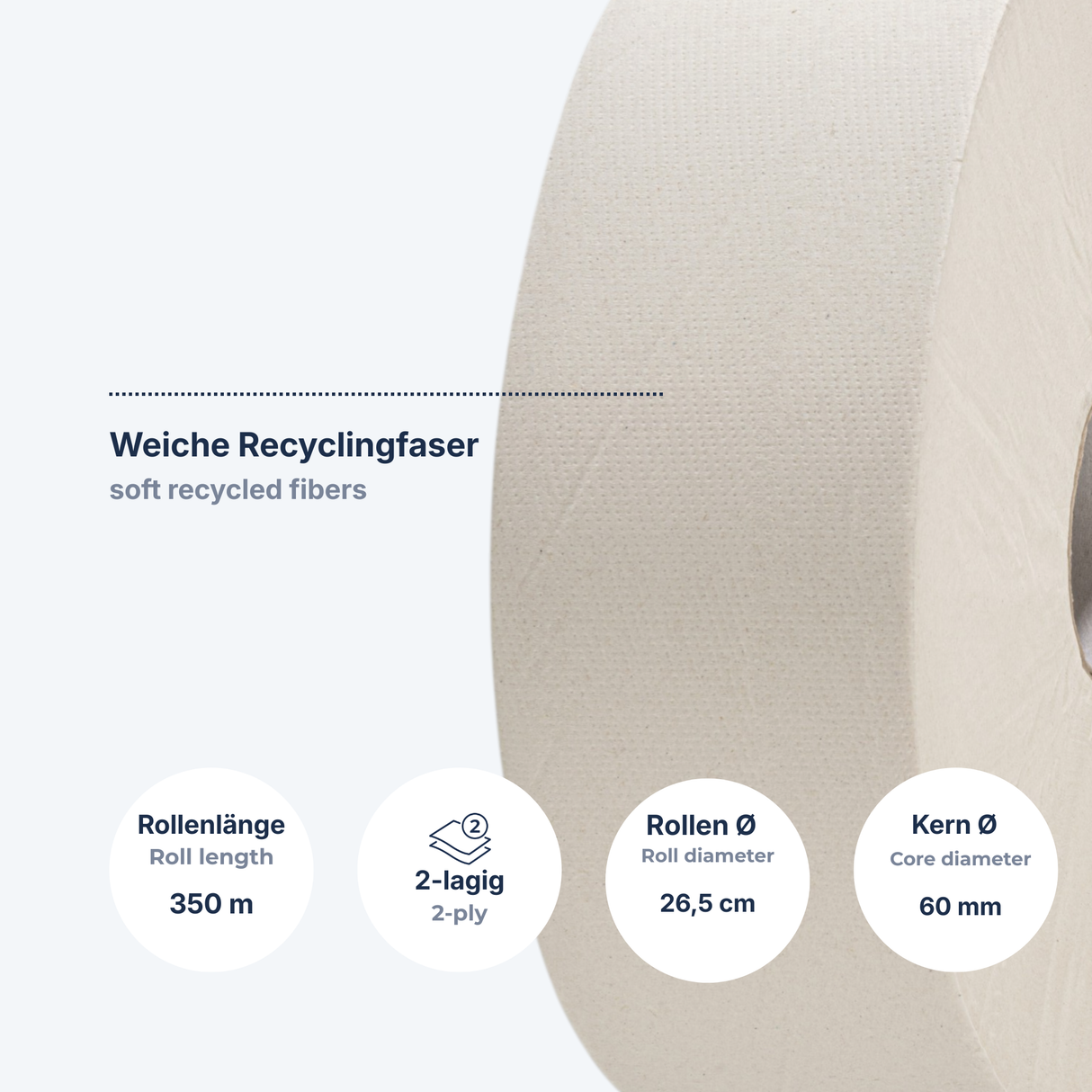 Jumbo-Toilettenpapier Maxi 2-lagig Zellulose, weiß – 12 Rollen à 360 m | Großpack