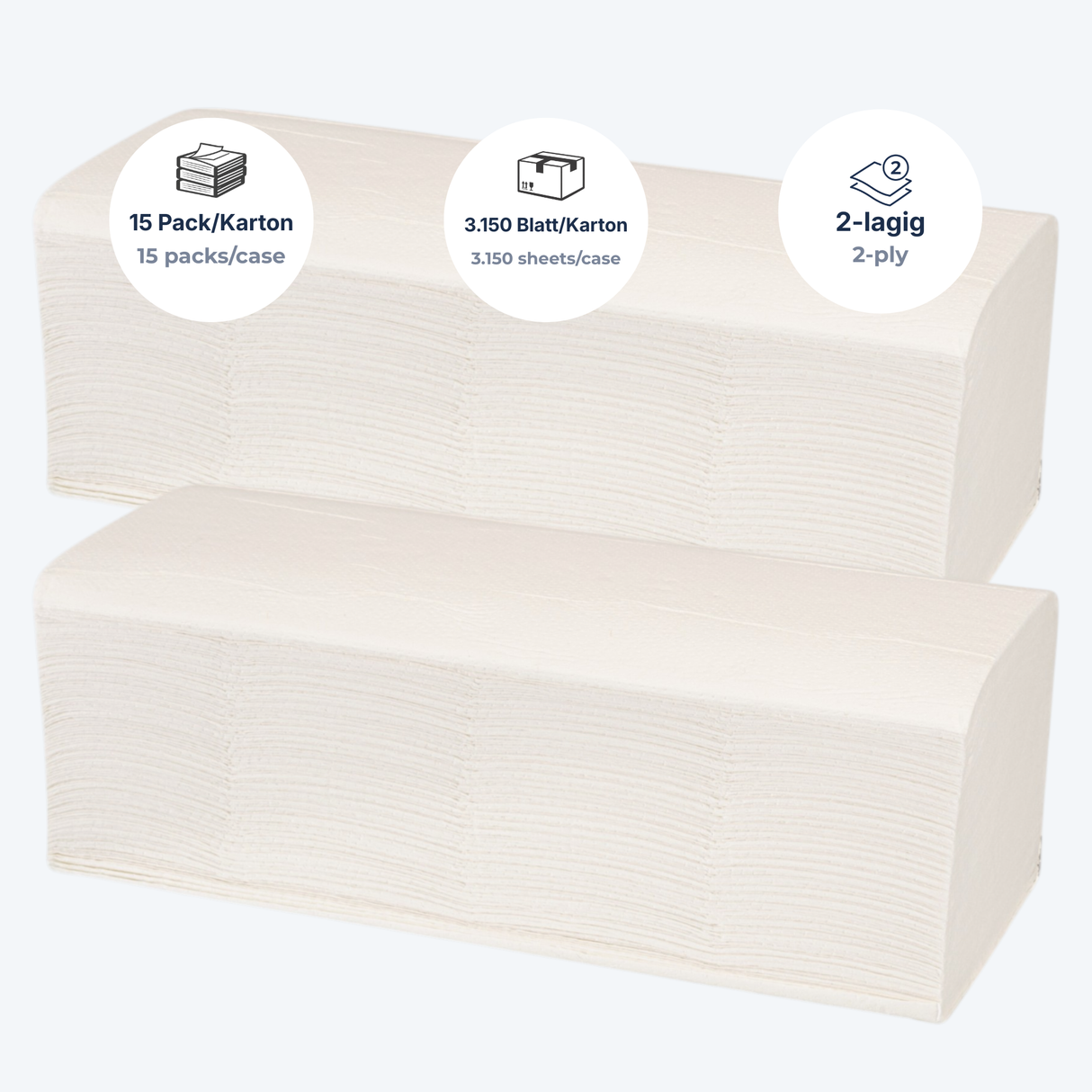 Papierhandtuch 25×21 cm 2-lagig Zellulose V-Falz – 3.150 Blatt/Karton