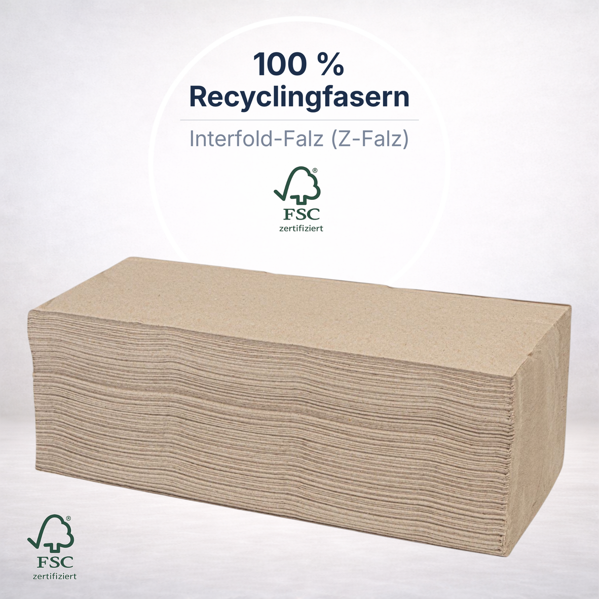 Papierhandtuch 25×21 cm 2-lagig Recycling Z-Falz – 5.000 Blatt/Karton