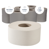 Mini-Jumbo-Toilettenpapier 2-lagig Recycling, naturweiß – 12 Rollen à 140 m | Großpack