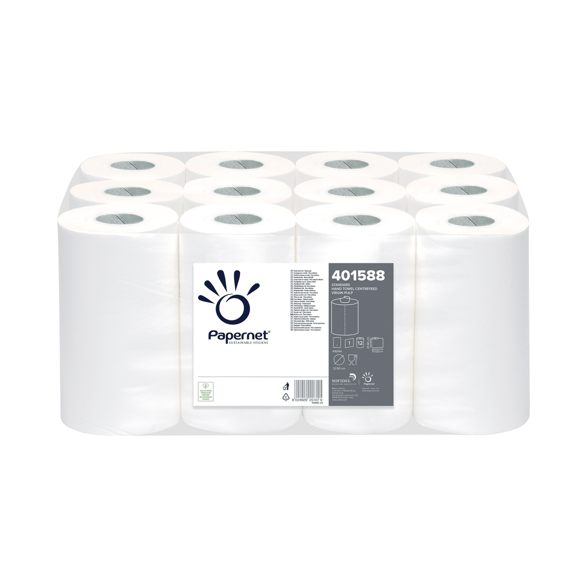 Papernet Handtuchrollen mit Innenabwicklung 401588, 1-lagig – 12 Rollen