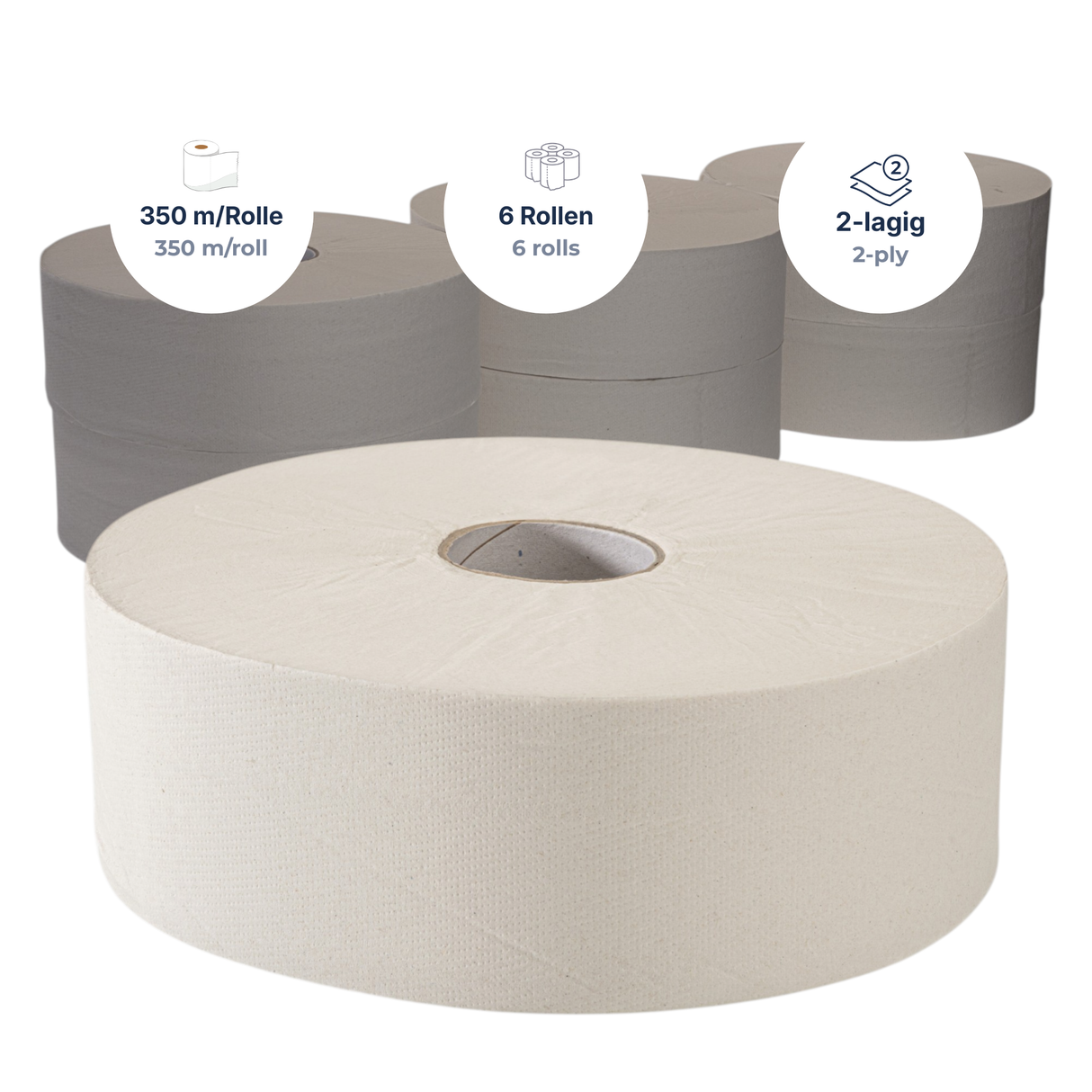 Jumbo-Toilettenpapier Maxi 2-lagig Zellulose, weiß – 12 Rollen à 360 m | Großpack
